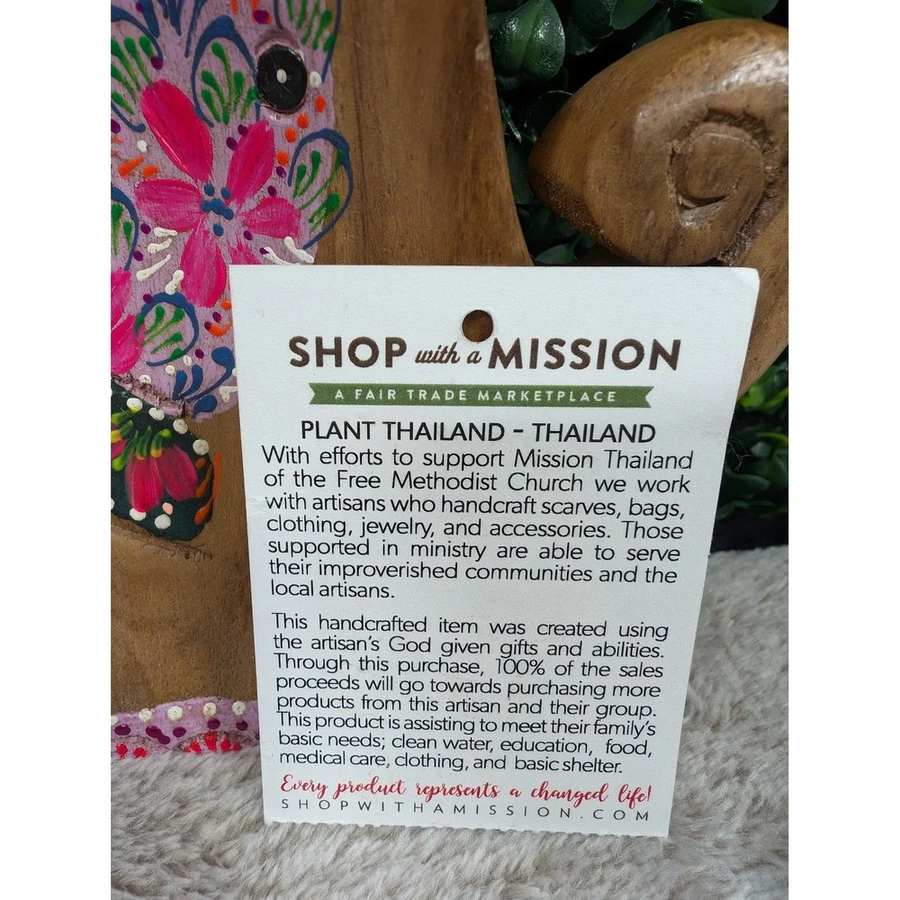 Shop With A Mission Thailand Hand Painted Wooden Elephant Trinket Dish Bowl